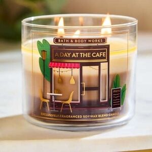 Bath & Body Works "A Day at the Cafe" 3-Wick Candle - Cream & Brown Tones